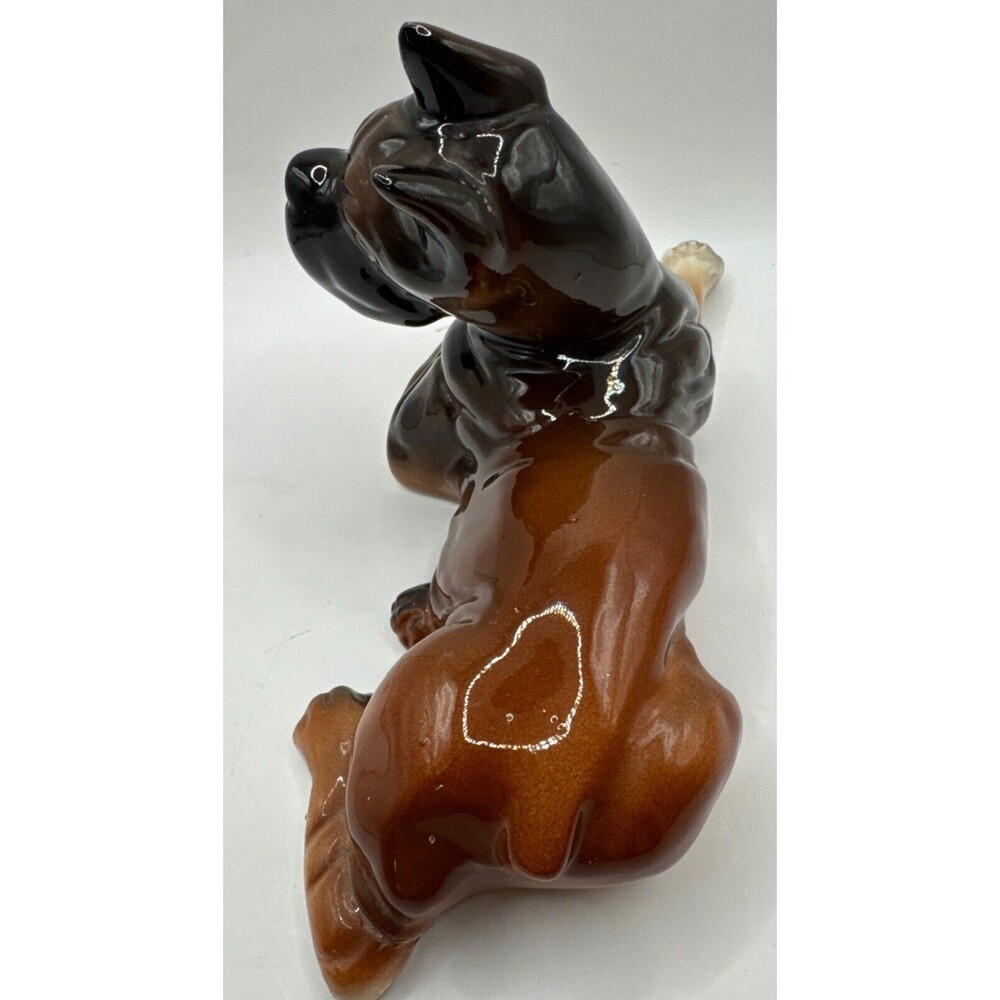 Vintage Ceramic Brown Boxer Dog Puppy Figurine Figurine Sculpture laying down - Picture 3 of 7